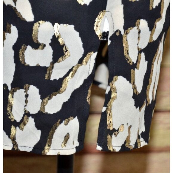 JM Collection Black Print Tunic 3/4 Sleeve V-Neck Blouse Size M Metallic Sequin - Picture 6 of 11